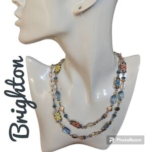 BRIGHTON Long Two-sided Floral Tile Chain Sun Joy Station Necklace